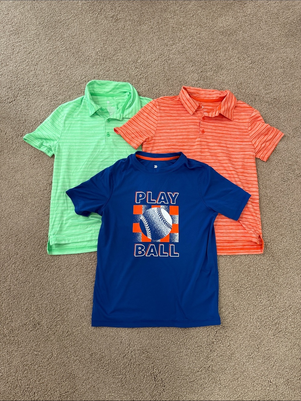 Set of Play Ball Graphic Tee & 2 Polos - Blue, Green, Orange (Sz 10/12)